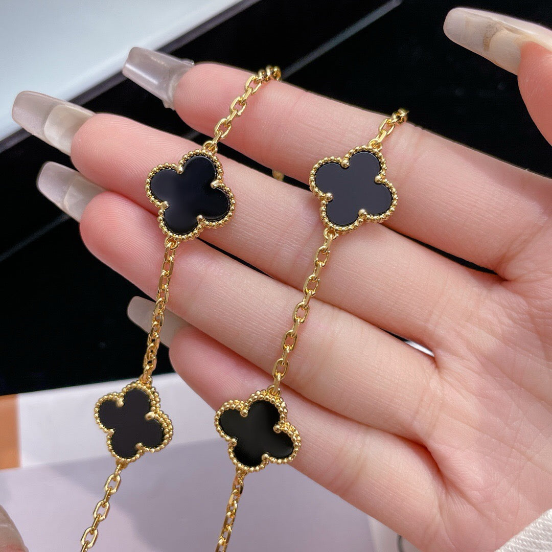 [Aurelle Style]CLOVER 10 MOTIFS ONYX NECKLACE