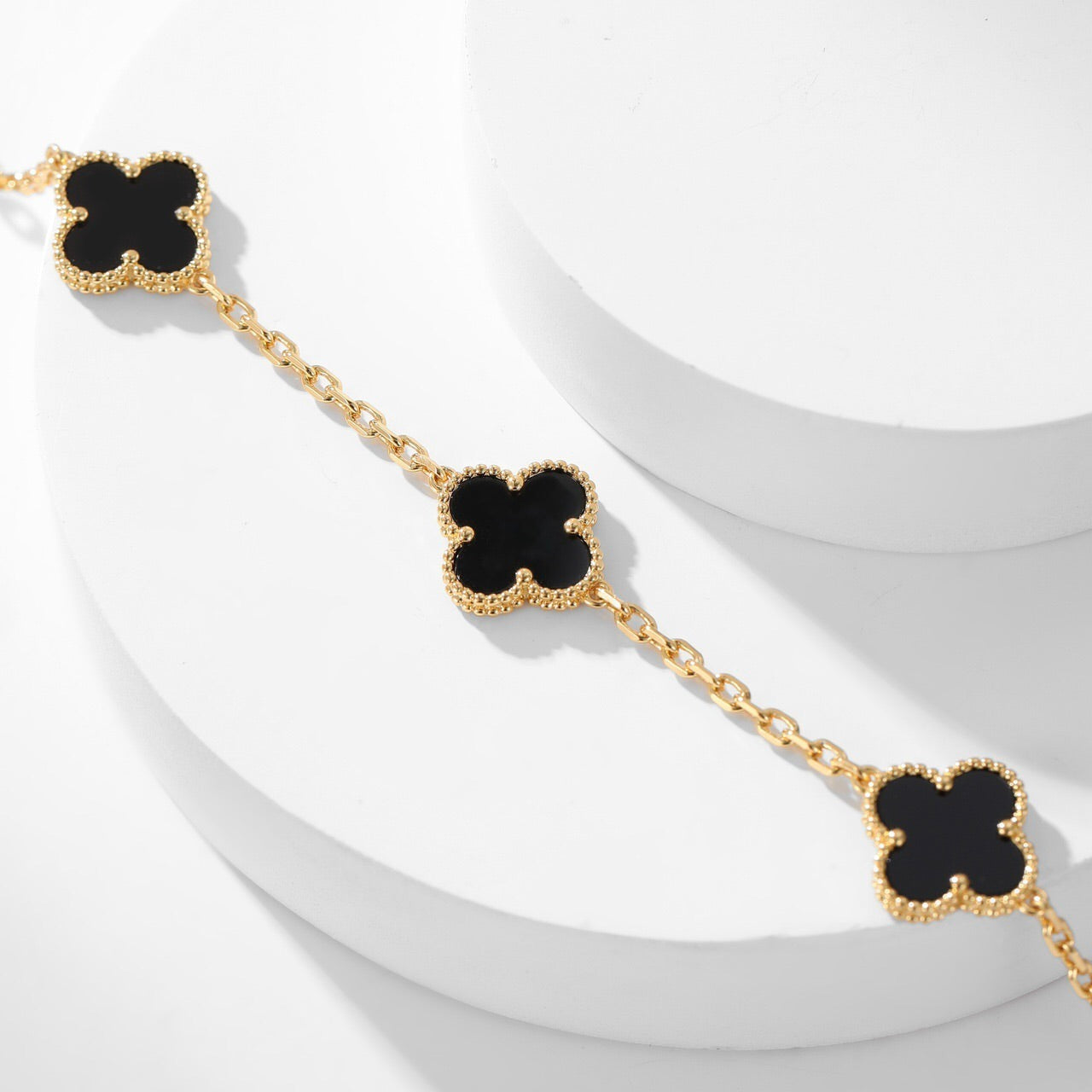 [Aurelle Style]CLOVER 10 MOTIFS ONYX NECKLACE