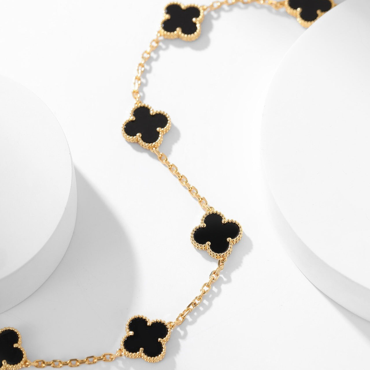 [Aurelle Style]CLOVER 10 MOTIFS ONYX NECKLACE