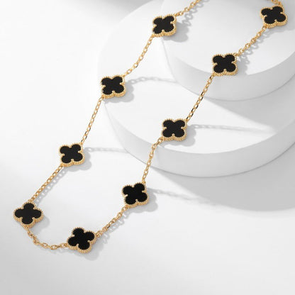 [Aurelle Style]CLOVER 10 MOTIFS ONYX NECKLACE