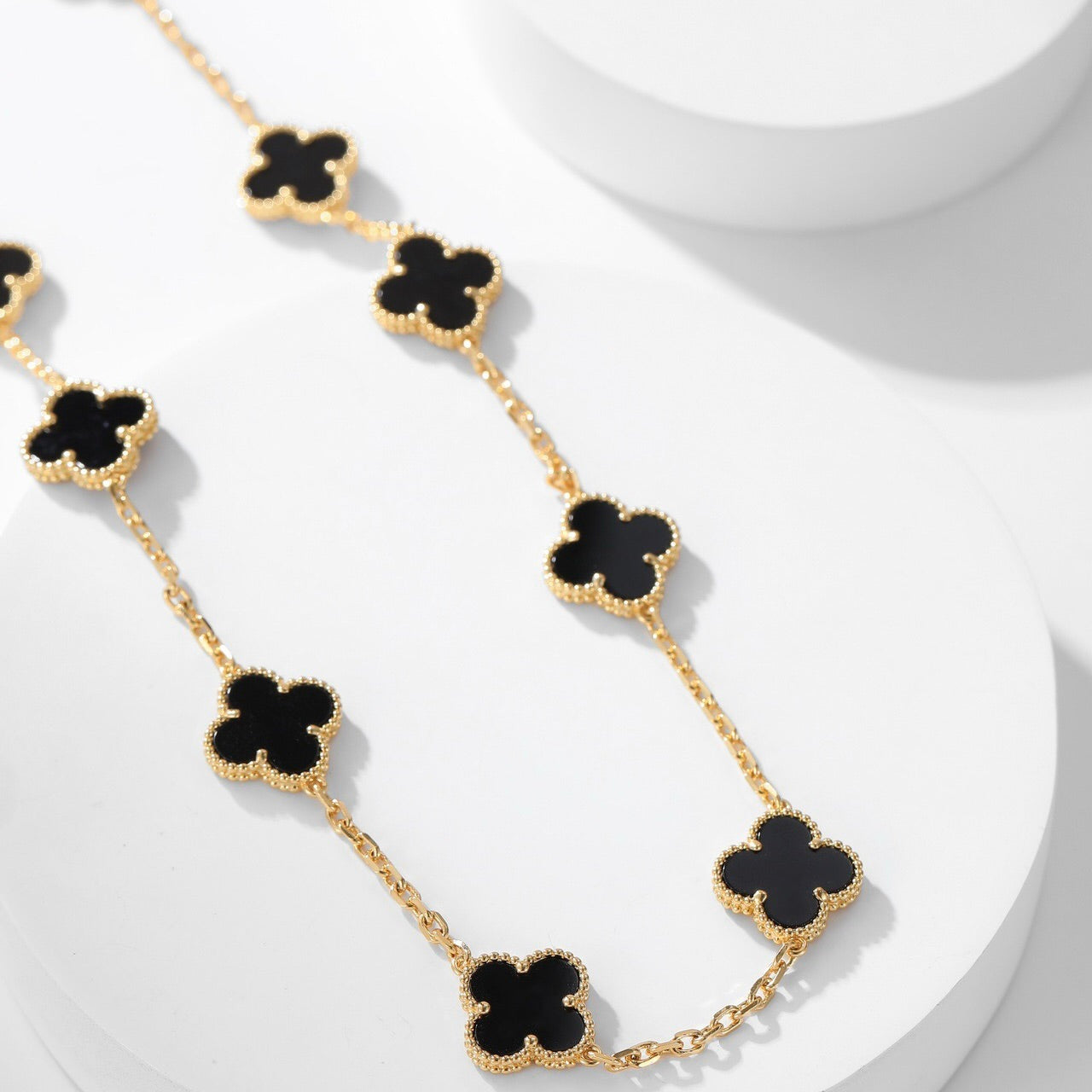 [Aurelle Style]CLOVER 10 MOTIFS ONYX NECKLACE