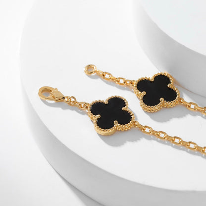 [Aurelle Style]CLOVER 10 MOTIFS ONYX NECKLACE