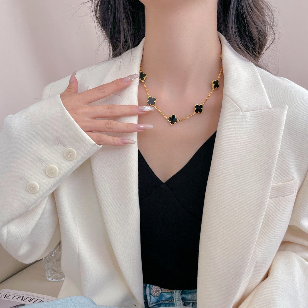 [Aurelle Style]CLOVER 10 MOTIFS ONYX NECKLACE