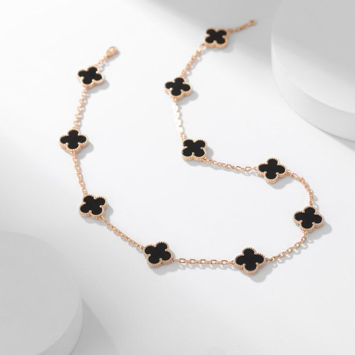 [Aurelle Style]CLOVER 10 MOTIFS ONYX NECKLACE