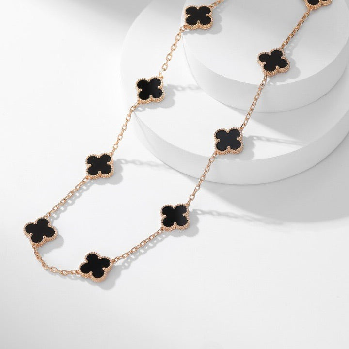[Aurelle Style]CLOVER 10 MOTIFS ONYX NECKLACE
