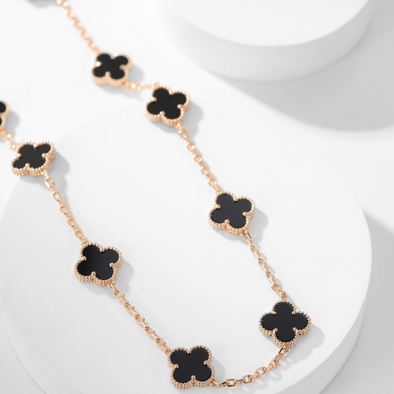 [Aurelle Style]CLOVER 10 MOTIFS ONYX NECKLACE