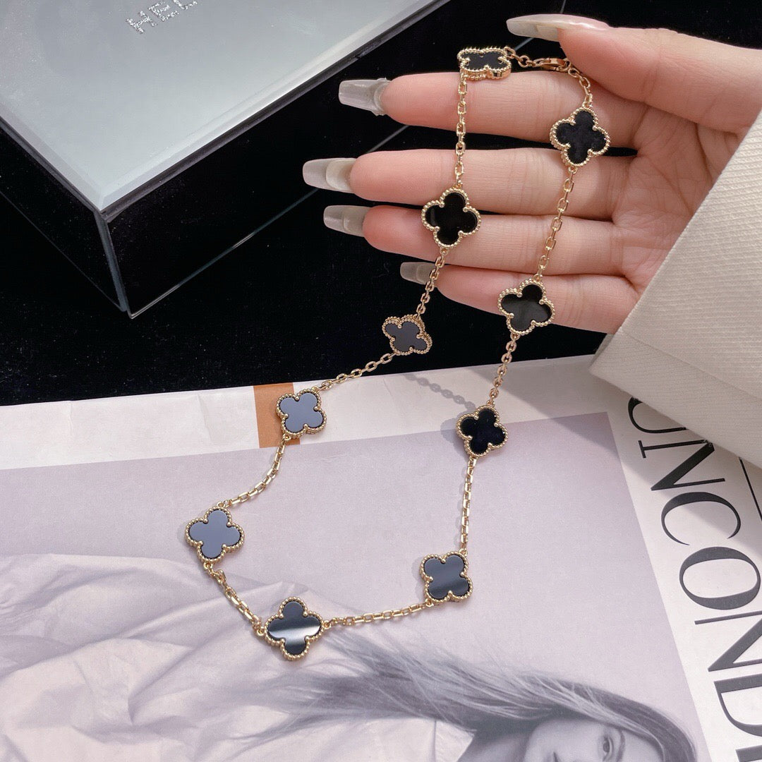 [Aurelle Style]CLOVER 10 MOTIFS ONYX NECKLACE