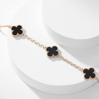 [Aurelle Style]CLOVER 10 MOTIFS ONYX NECKLACE