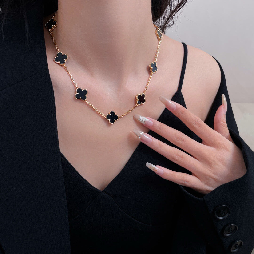 [Aurelle Style]CLOVER 10 MOTIFS ONYX NECKLACE