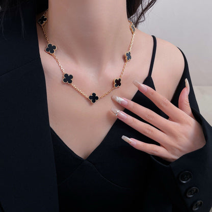 [Aurelle Style]CLOVER 10 MOTIFS ONYX NECKLACE
