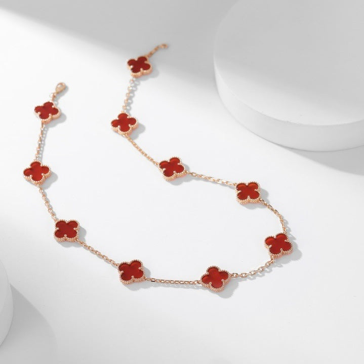 [Aurelle Style]CLOVER 10 MOTIFS CARNELIAN NECKLACE