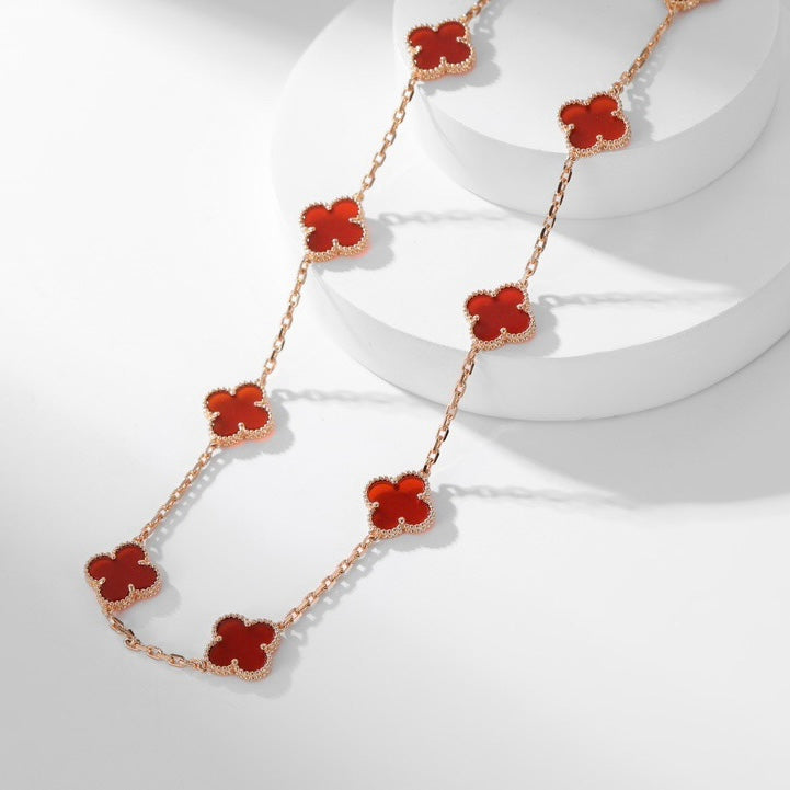 [Aurelle Style]CLOVER 10 MOTIFS CARNELIAN NECKLACE