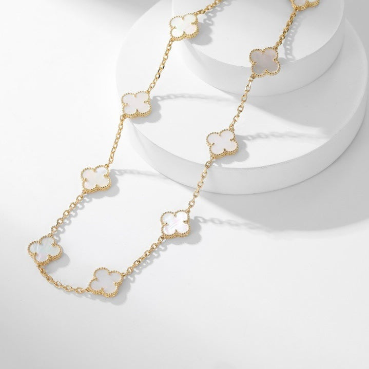 [Aurelle Style]CLOVER 10 MOTIFS WHITE MOTHER OF PEARL NECKLACE