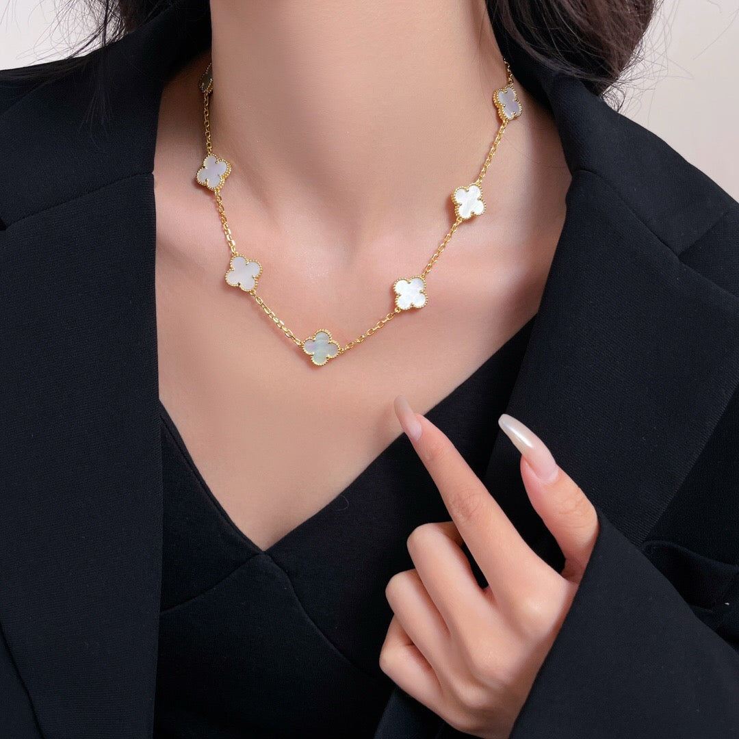 [Aurelle Style]CLOVER 10 MOTIFS WHITE MOTHER OF PEARL NECKLACE
