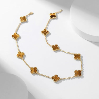 [Aurelle Style]CLOVER 10 MOTIFS TIGER EYE NECKLACE
