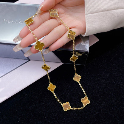 [Aurelle Style]CLOVER 10 MOTIFS TIGER EYE NECKLACE