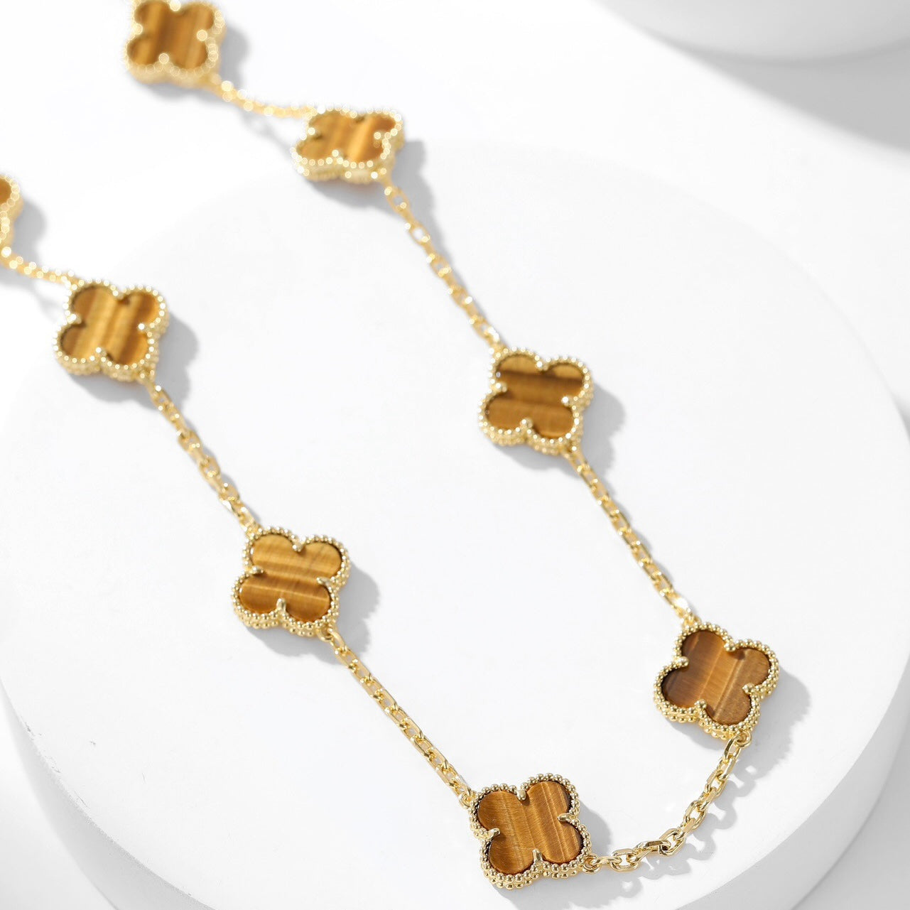 [Aurelle Style]CLOVER 10 MOTIFS TIGER EYE NECKLACE