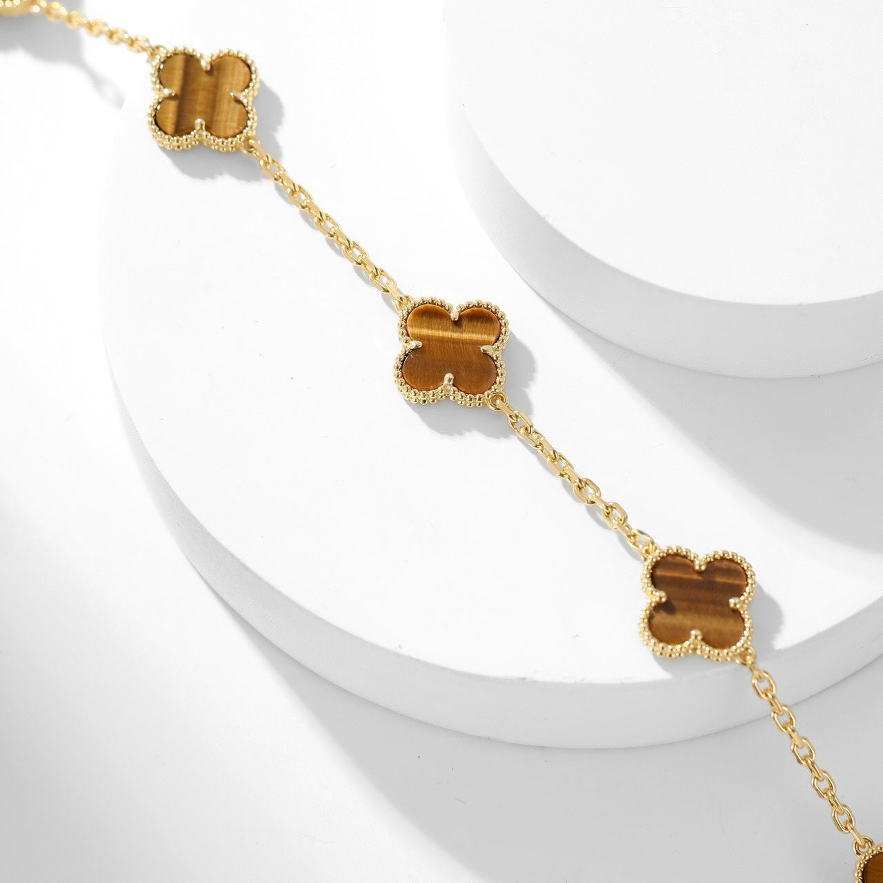 [Aurelle Style]CLOVER 10 MOTIFS TIGER EYE NECKLACE