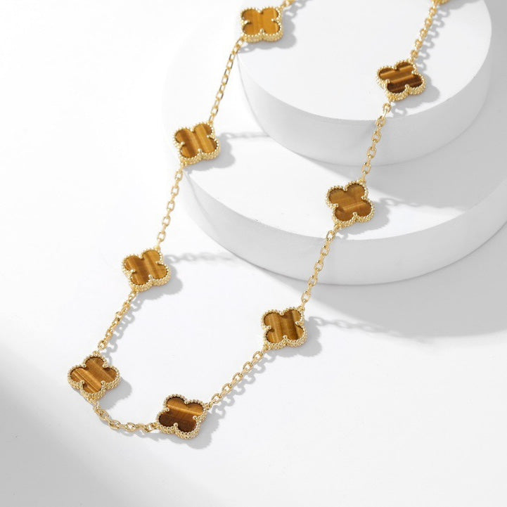 [Aurelle Style]CLOVER 10 MOTIFS TIGER EYE NECKLACE