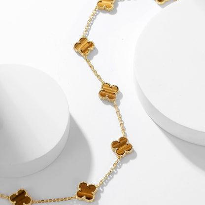[Aurelle Style]CLOVER 10 MOTIFS TIGER EYE NECKLACE