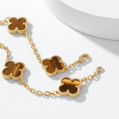 [Aurelle Style]CLOVER 10 MOTIFS TIGER EYE NECKLACE