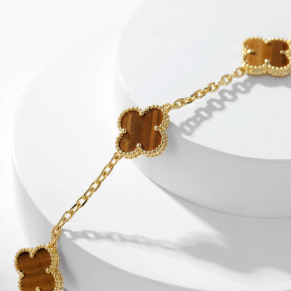 [Aurelle Style]CLOVER 10 MOTIFS TIGER EYE NECKLACE
