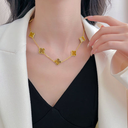 [Aurelle Style]CLOVER 10 MOTIFS TIGER EYE NECKLACE