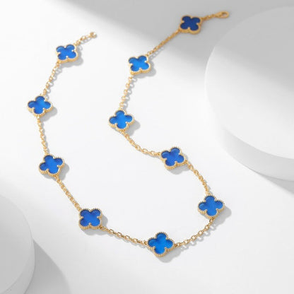 [Aurelle Style]CLOVER 10 MOTIFS BLUE AGATE NECKLACE