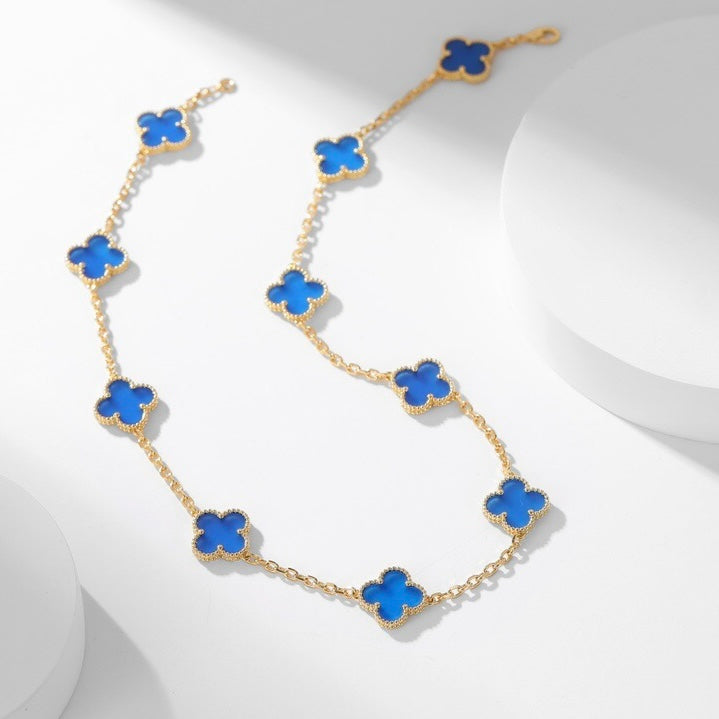 [TOP]CLOVER 10 MOTIFS BLUE AGATE NECKLACE