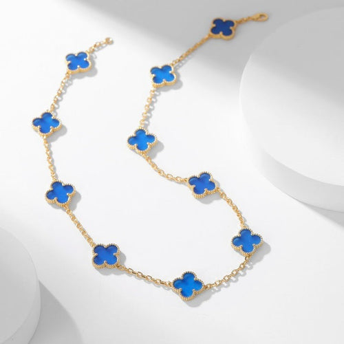 [TOP]CLOVER 10 MOTIFS BLUE AGATE NECKLACE