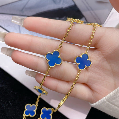 [Aurelle Style]CLOVER 10 MOTIFS BLUE AGATE NECKLACE