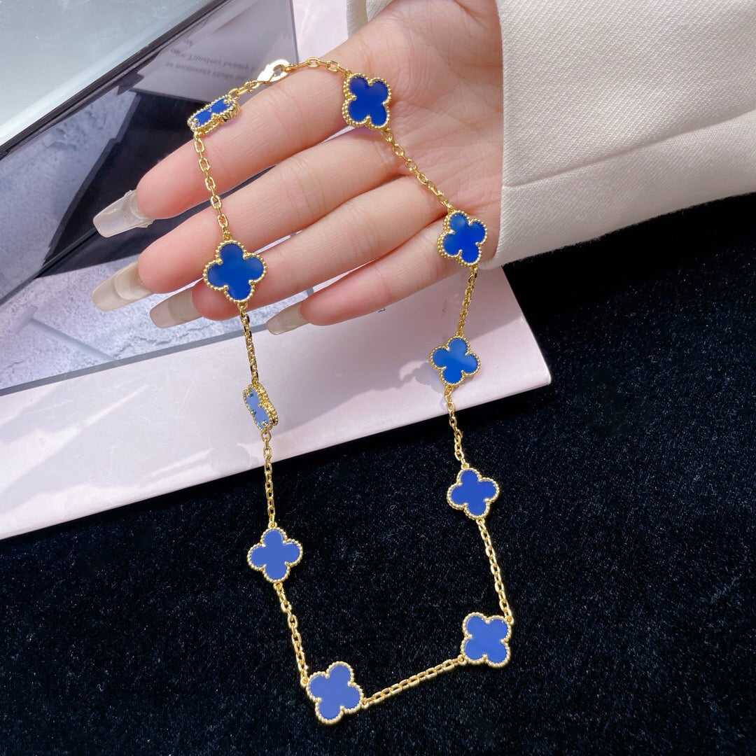 [Aurelle Style]CLOVER 10 MOTIFS BLUE AGATE NECKLACE