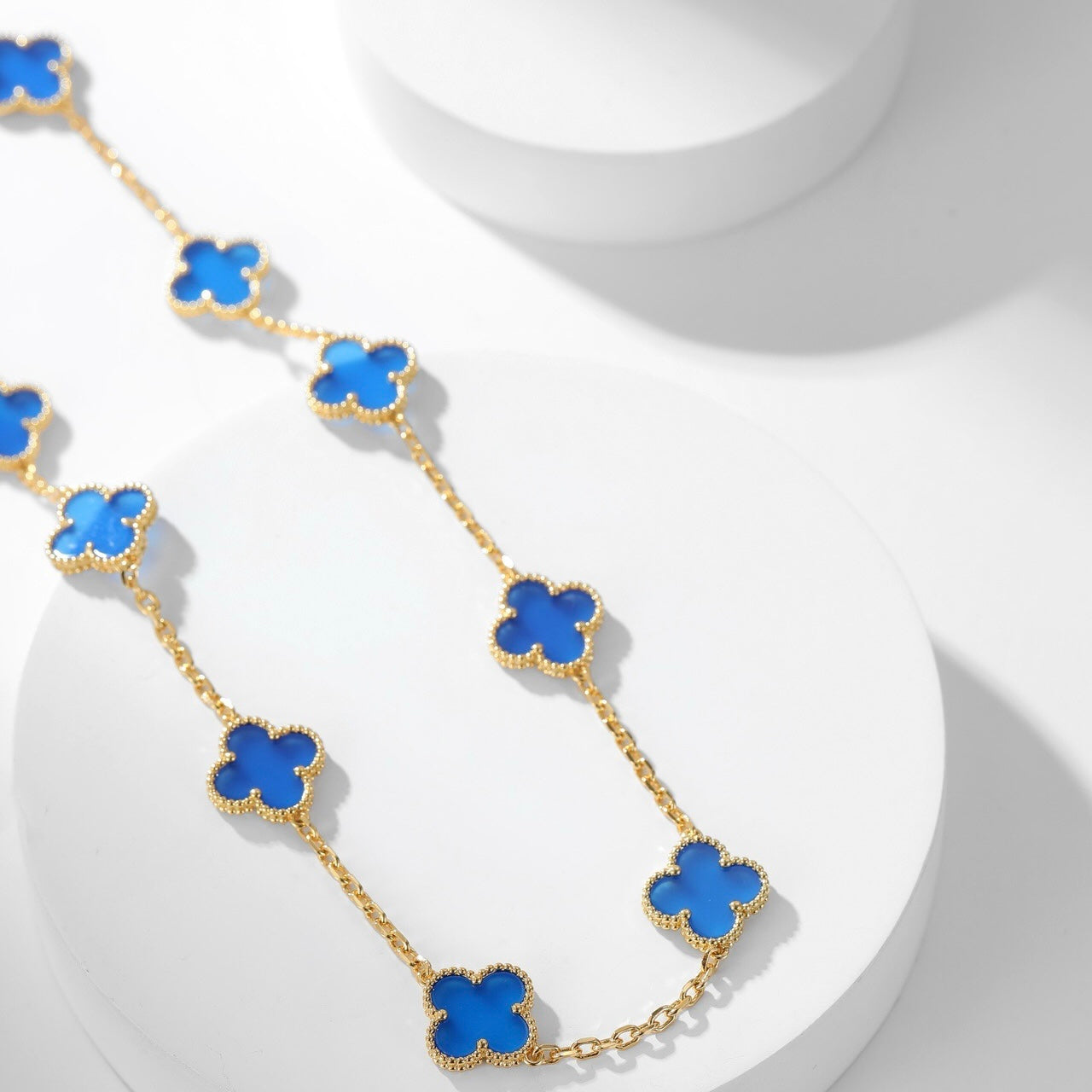 [Aurelle Style]CLOVER 10 MOTIFS BLUE AGATE NECKLACE