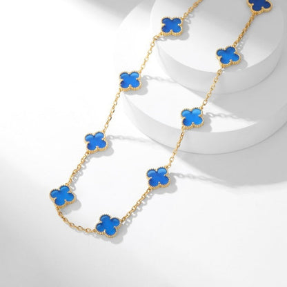 [Aurelle Style]CLOVER 10 MOTIFS BLUE AGATE NECKLACE