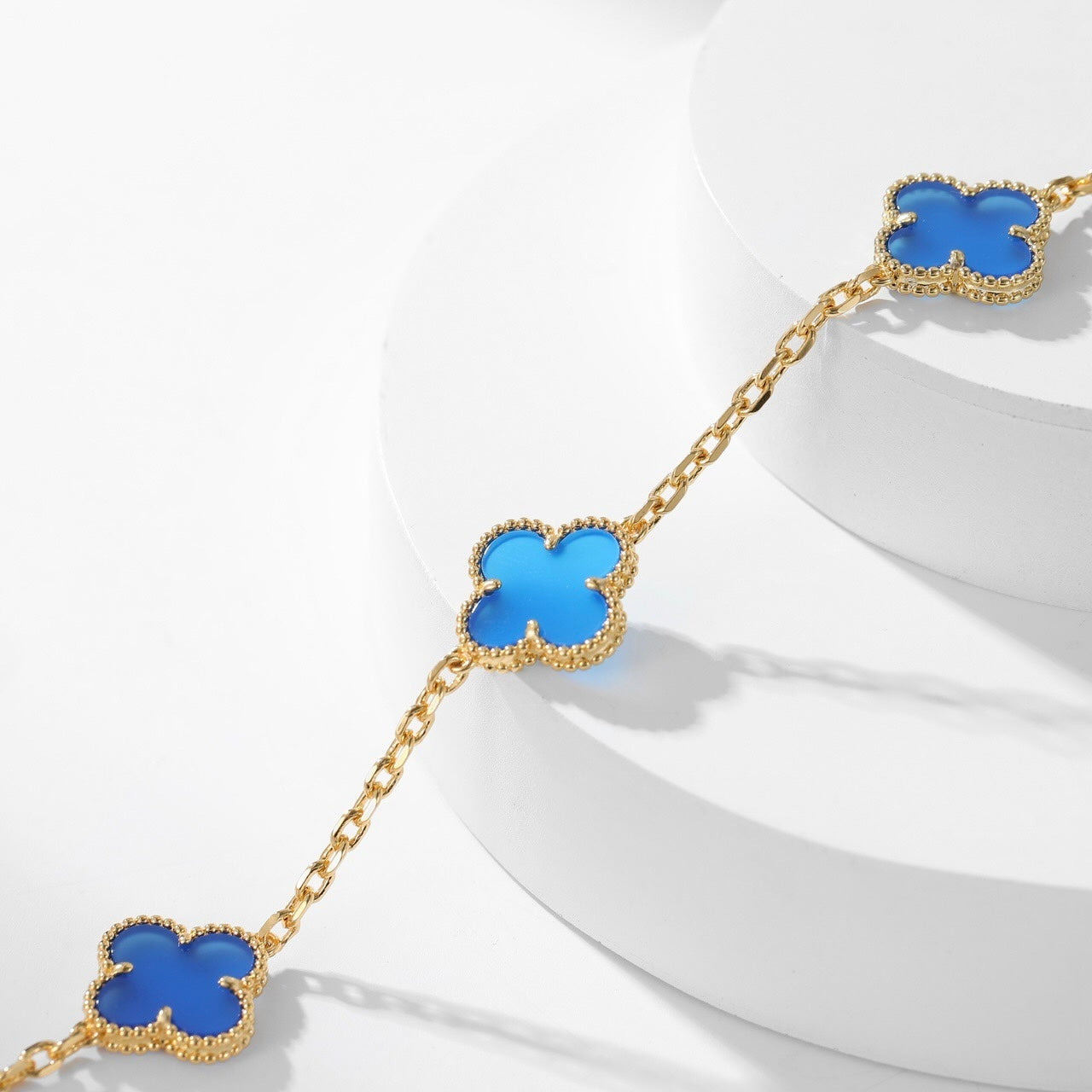 [Aurelle Style]CLOVER 10 MOTIFS BLUE AGATE NECKLACE
