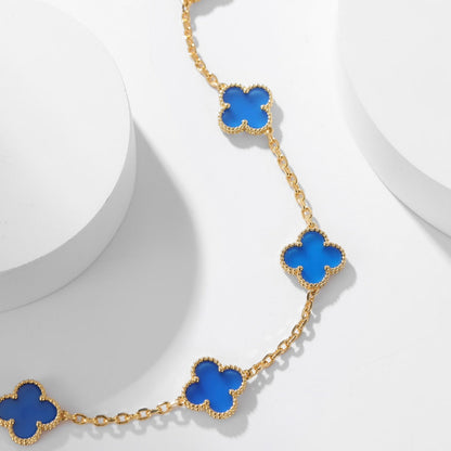 [Aurelle Style]CLOVER 10 MOTIFS BLUE AGATE NECKLACE