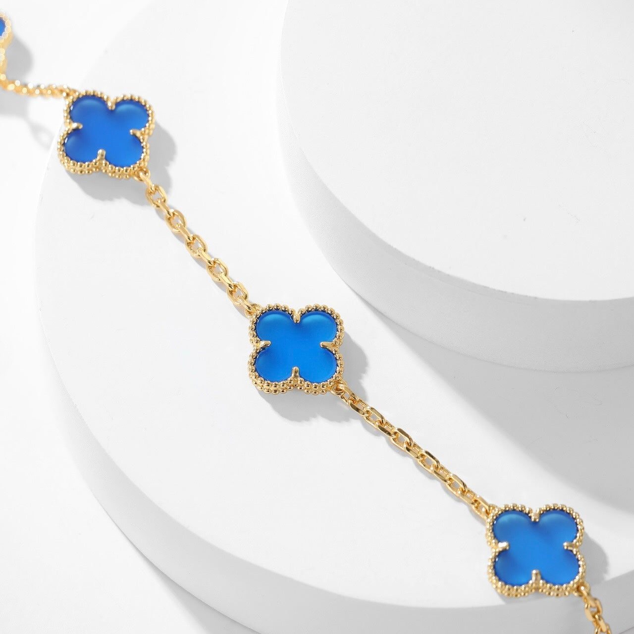 [Aurelle Style]CLOVER 10 MOTIFS BLUE AGATE NECKLACE