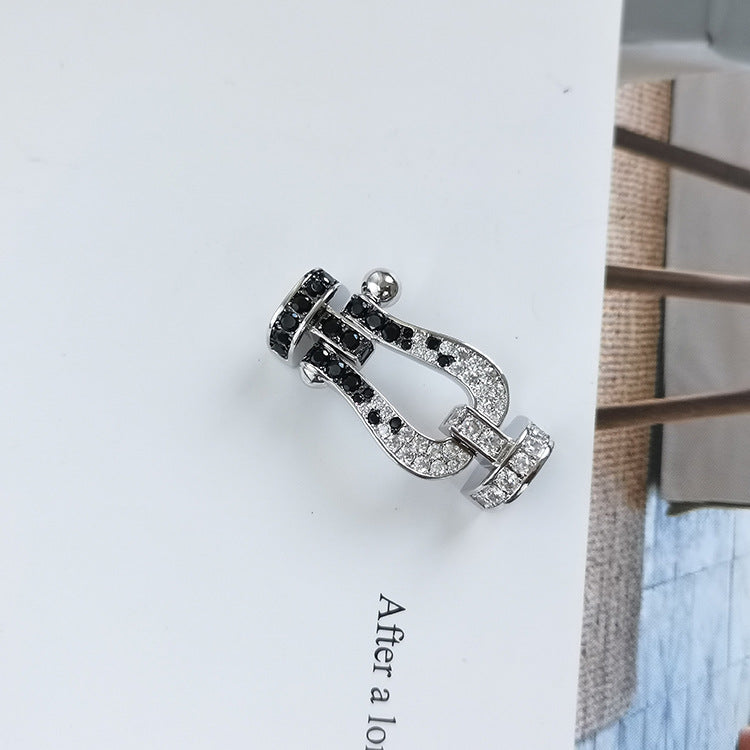 [Aurelle Style]FORCE LARGE HORSESHOE BLACK WHITE DIAMOND BRACELET SILVER