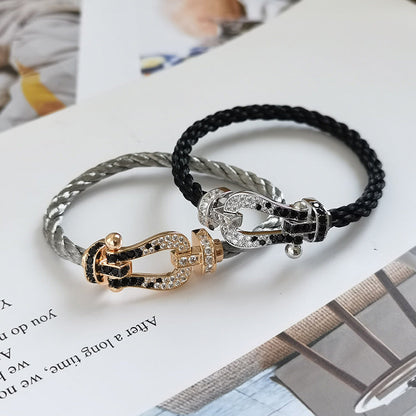 [Aurelle Style]FORCE LARGE HORSESHOE BLACK WHITE DIAMOND BRACELET SILVER