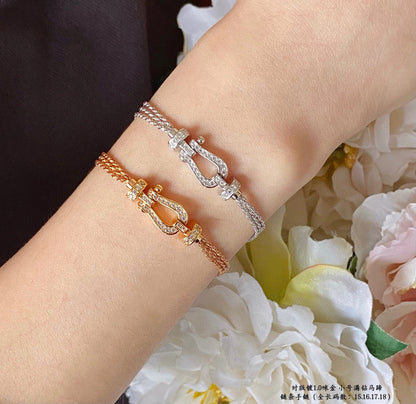 [Aurelle Style]FORCE SMALL HORSESHOE  DIAMOND CHAIN ROPE BRACELET