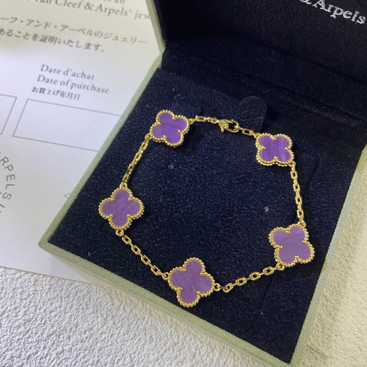[Aurelle Style]CLOVER  5 MOTIFS  PURPLE VIOLET BRACELET