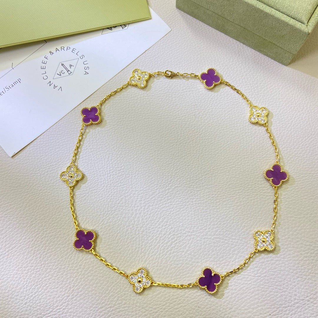 [Aurelle Style]CLOVER 10 MOTIFS  PURPLE VIOLET DIAMOND NECKLACE