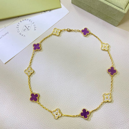 [Aurelle Style]CLOVER 10 MOTIFS  PURPLE VIOLET DIAMOND NECKLACE