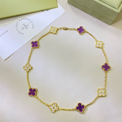 [Aurelle Style]CLOVER 10 MOTIFS  PURPLE VIOLET DIAMOND NECKLACE