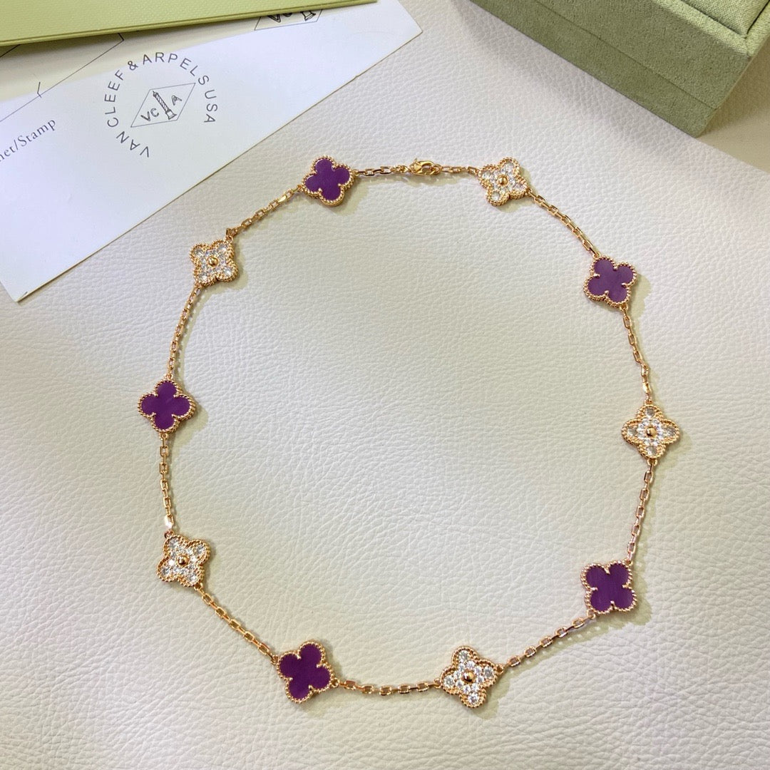 [Aurelle Style]CLOVER 10 MOTIFS  PURPLE VIOLET DIAMOND NECKLACE