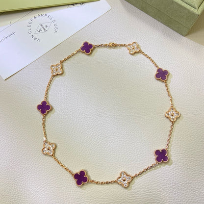 [Aurelle Style]CLOVER 10 MOTIFS  PURPLE VIOLET DIAMOND NECKLACE