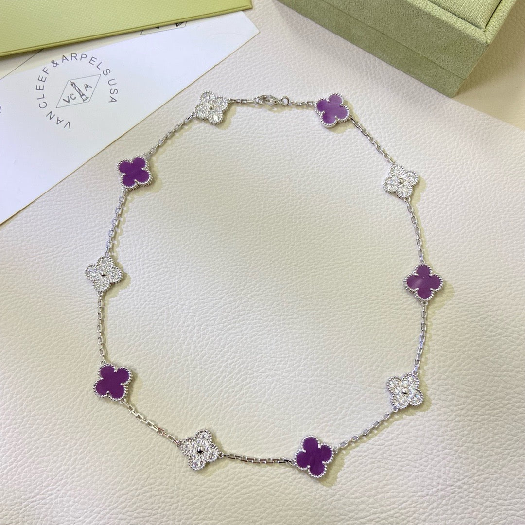[Aurelle Style]CLOVER 10 MOTIFS  PURPLE VIOLET DIAMOND NECKLACE