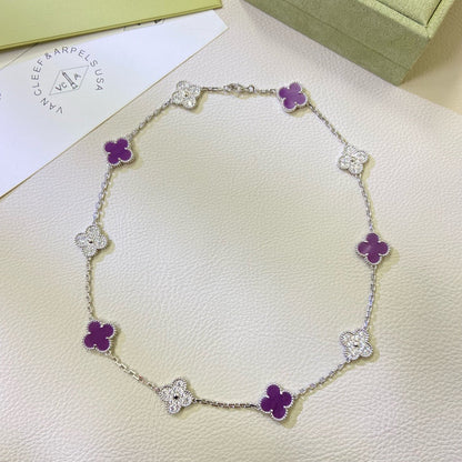 [Aurelle Style]CLOVER 10 MOTIFS  PURPLE VIOLET DIAMOND NECKLACE