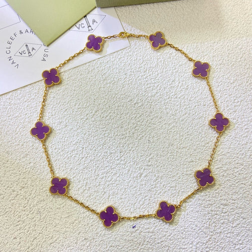 [TOP Jewelry]CLOVER 10 MOTIFS  PURPLE VIOLET  NECKLACE
