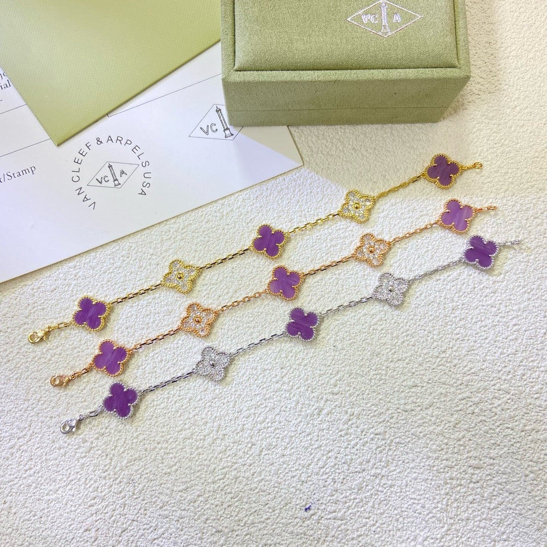 [Aurelle Style]CLOVER  5 MOTIFS  PURPLE VIOLET DIAMOND BRACELET